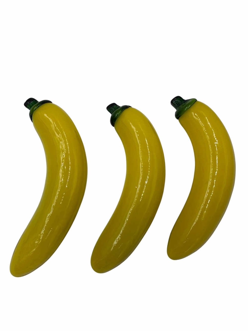 Art Glass Bananas (3) Vintage Murano Style Hand Blown Yellow Fruit,